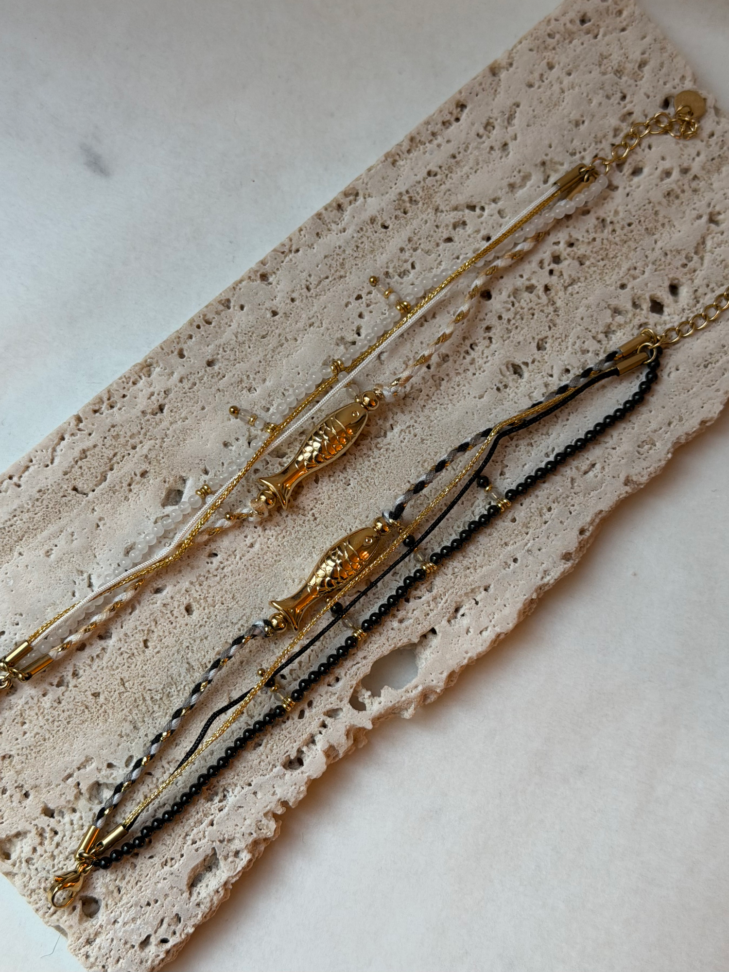 Multi Fish Cord Bracelet-Zwart/Wit