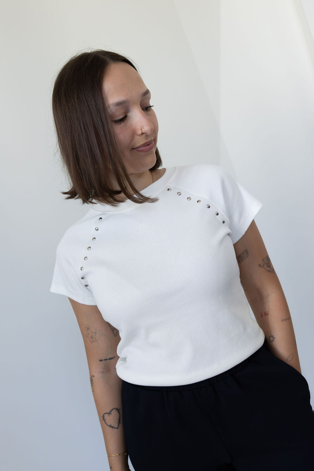 Zita Stud Top White