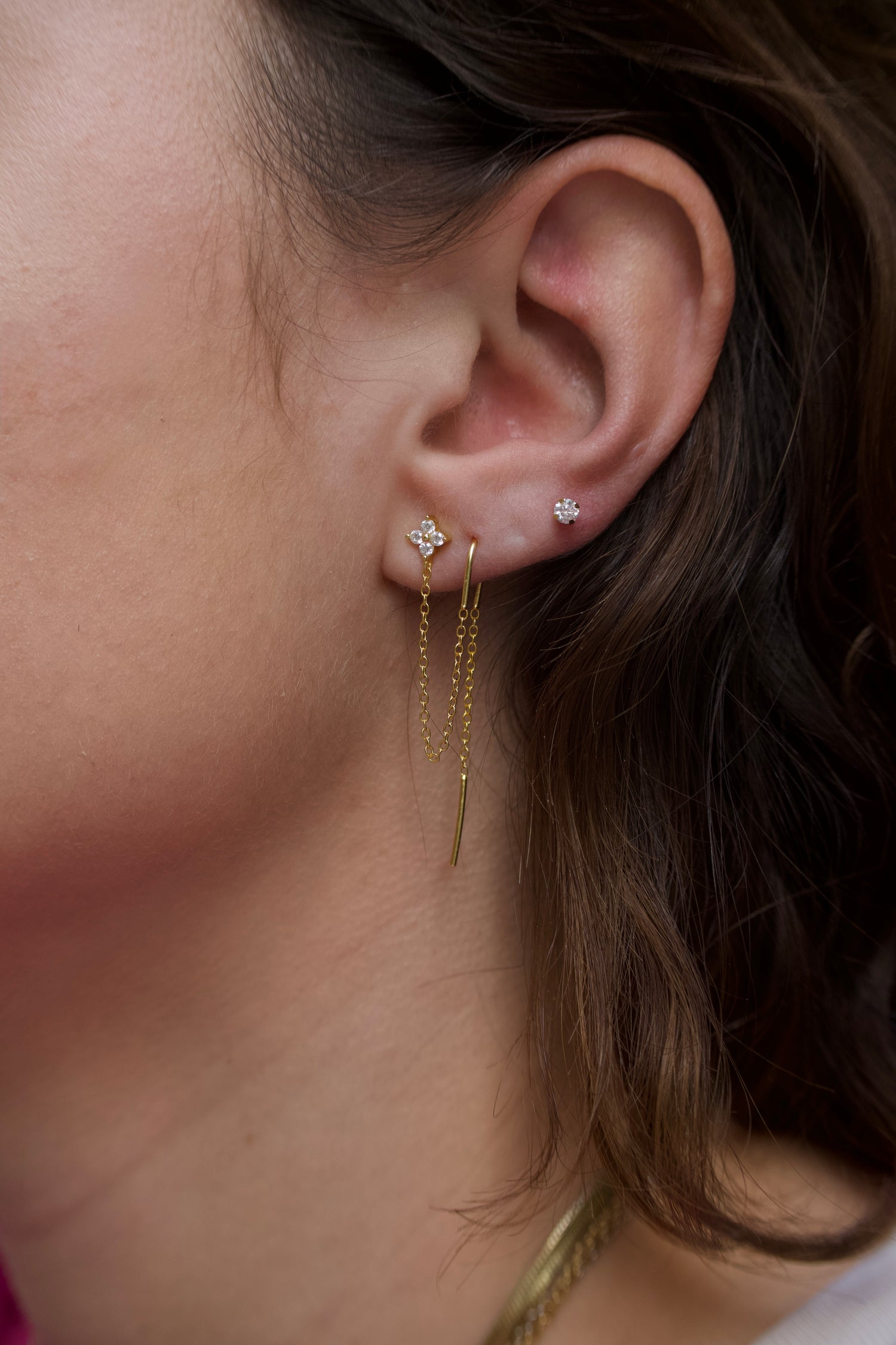 Diamond Point Star Chain Earring