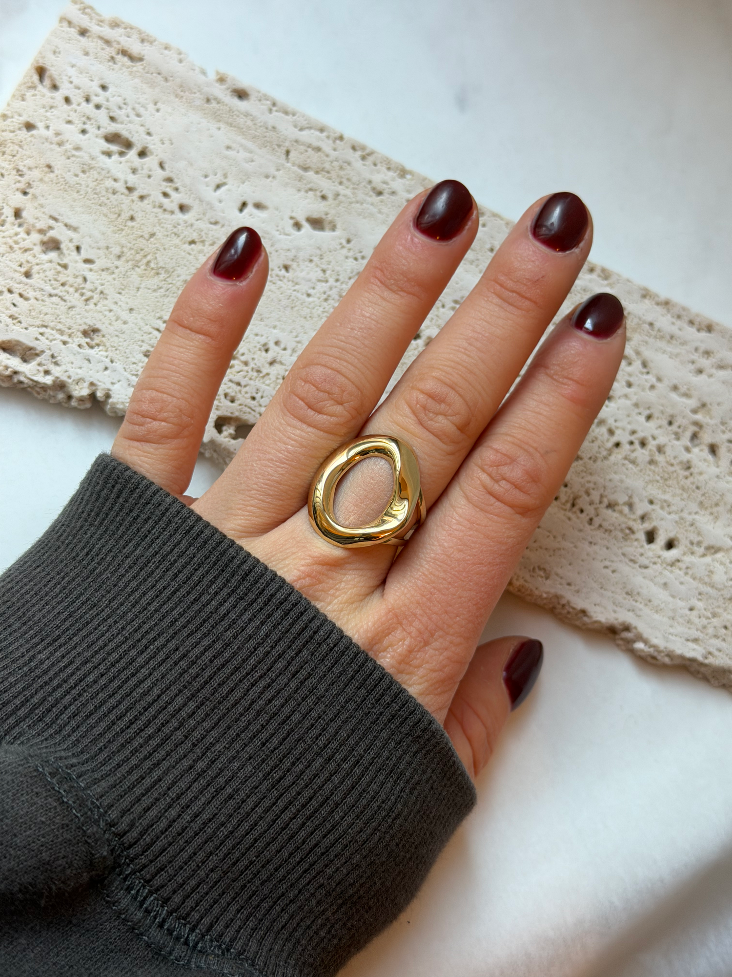 Mini Kato Asymetric Round Ring-Goud/Zilver