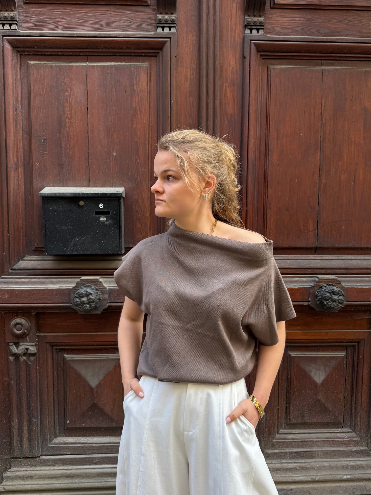 Lucy Off Shoulder Top Brown