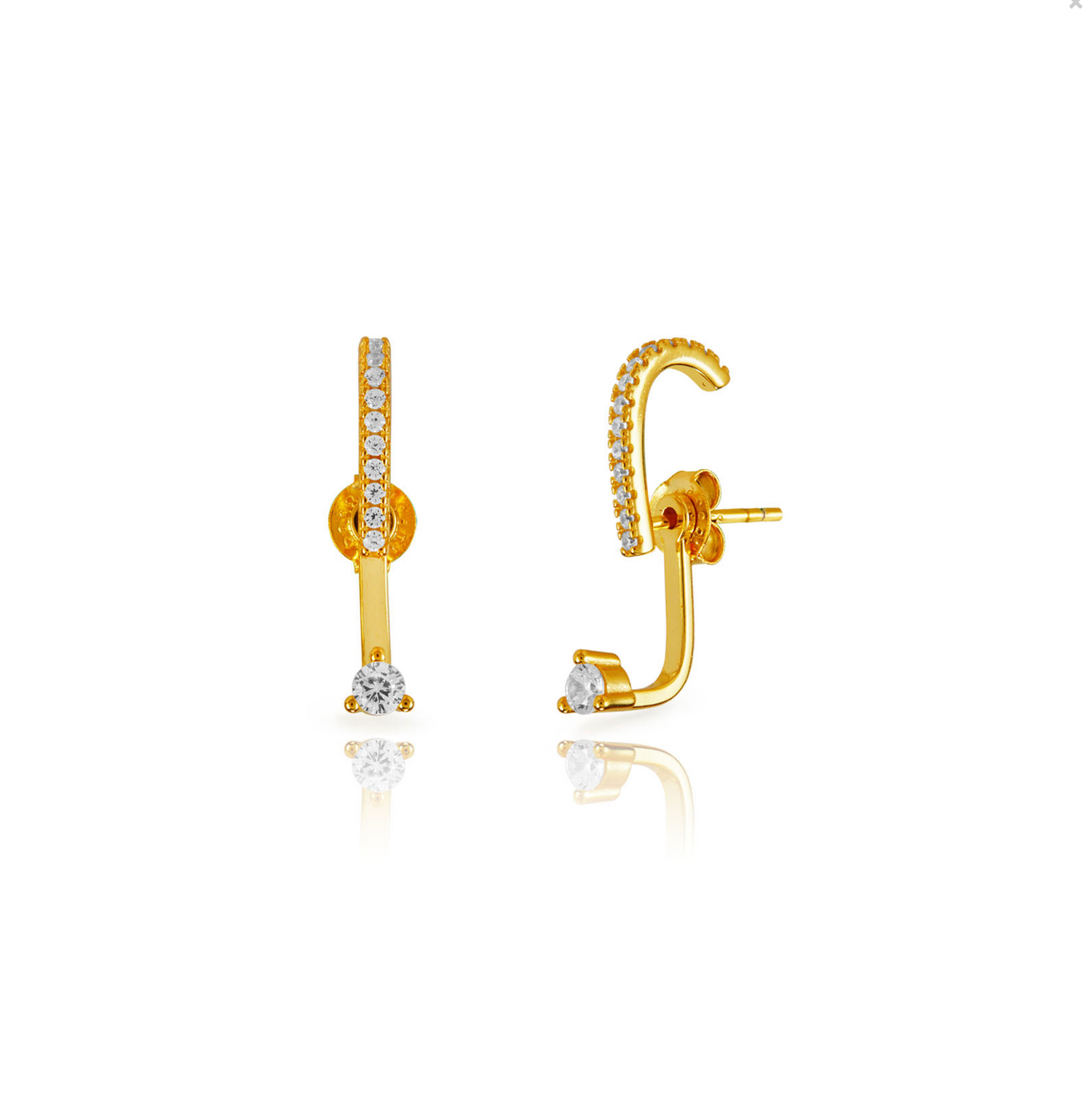 Elena Diamond Point Bar Earring-Goud/Zilver
