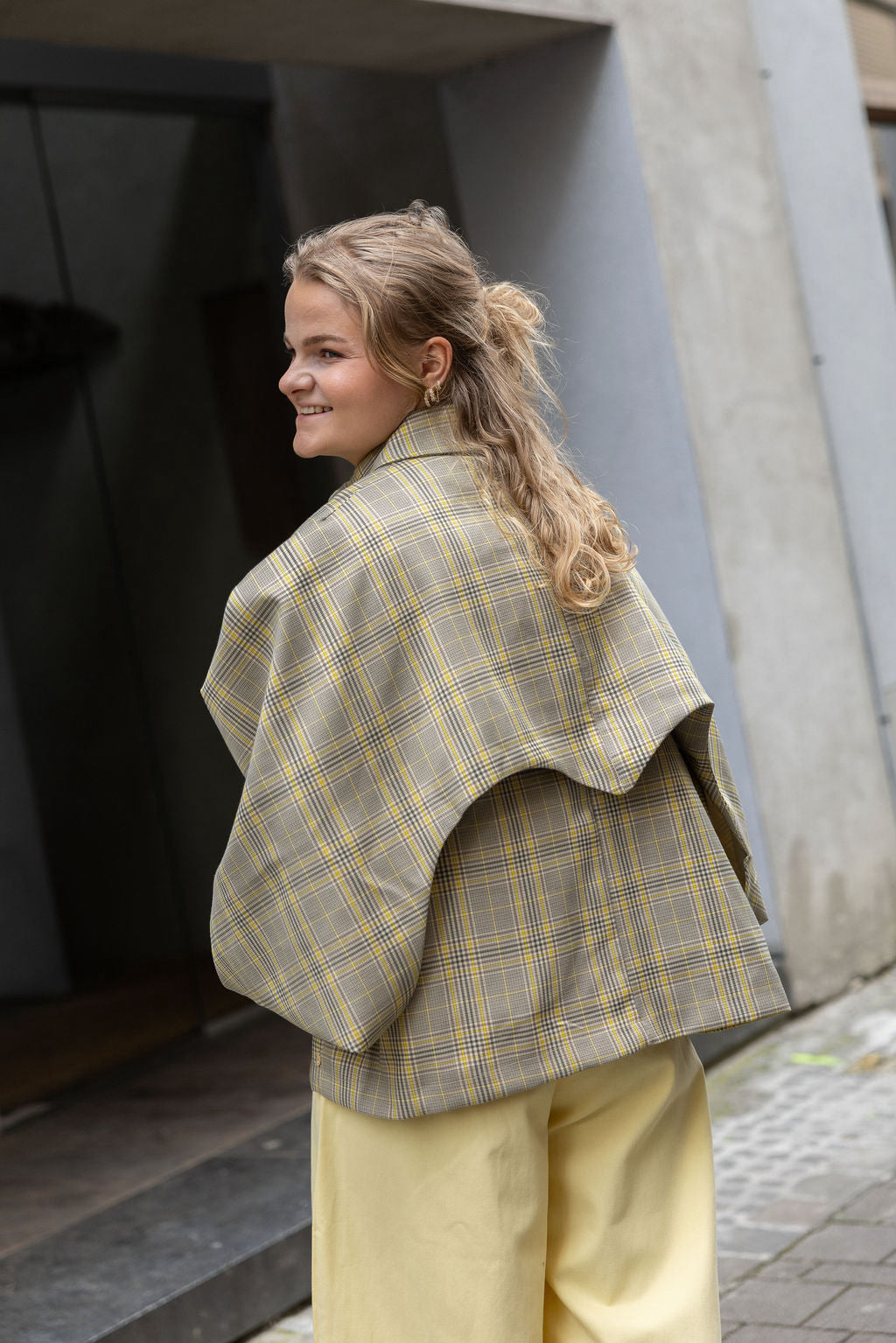 Ellie Chequered Coat Yellow