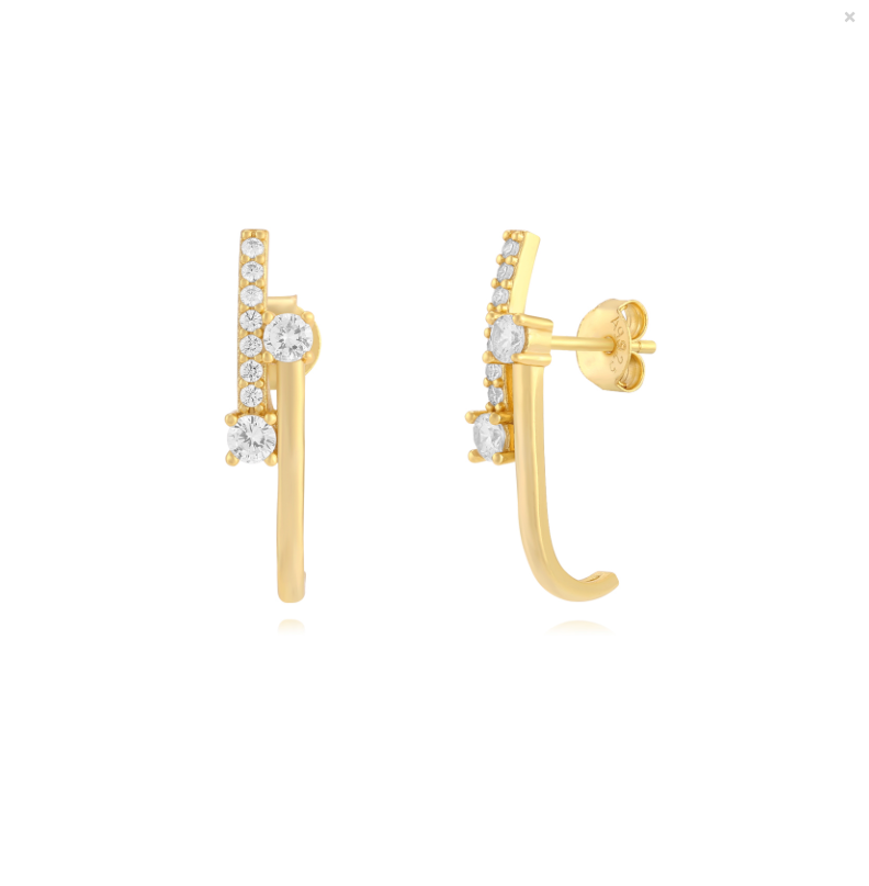 Double Diamond Bar Earring-Goud/Zilver
