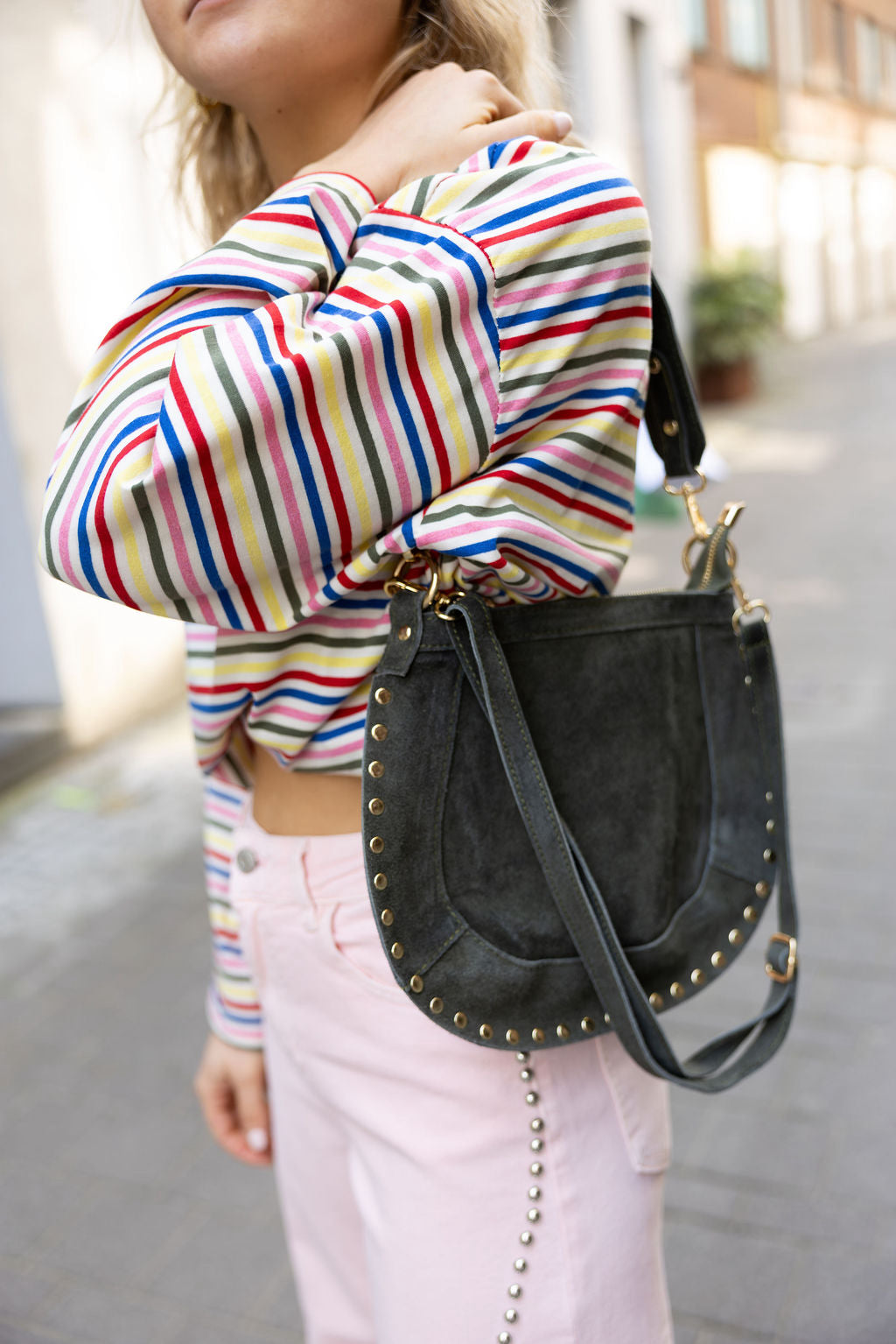 Milou Stud Daim Handbag Kaki