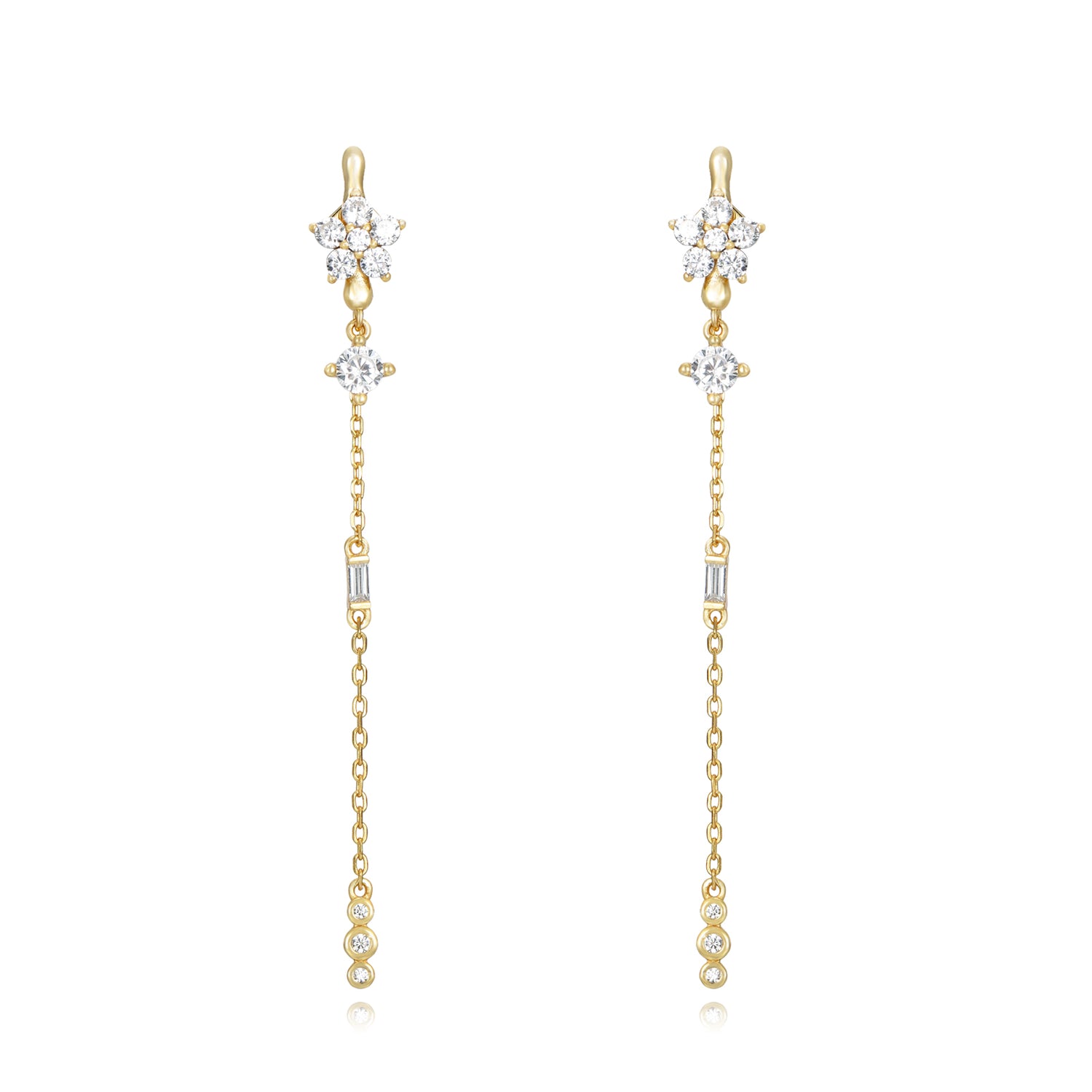 Yana Flower Chain Earring-Groen/Goud