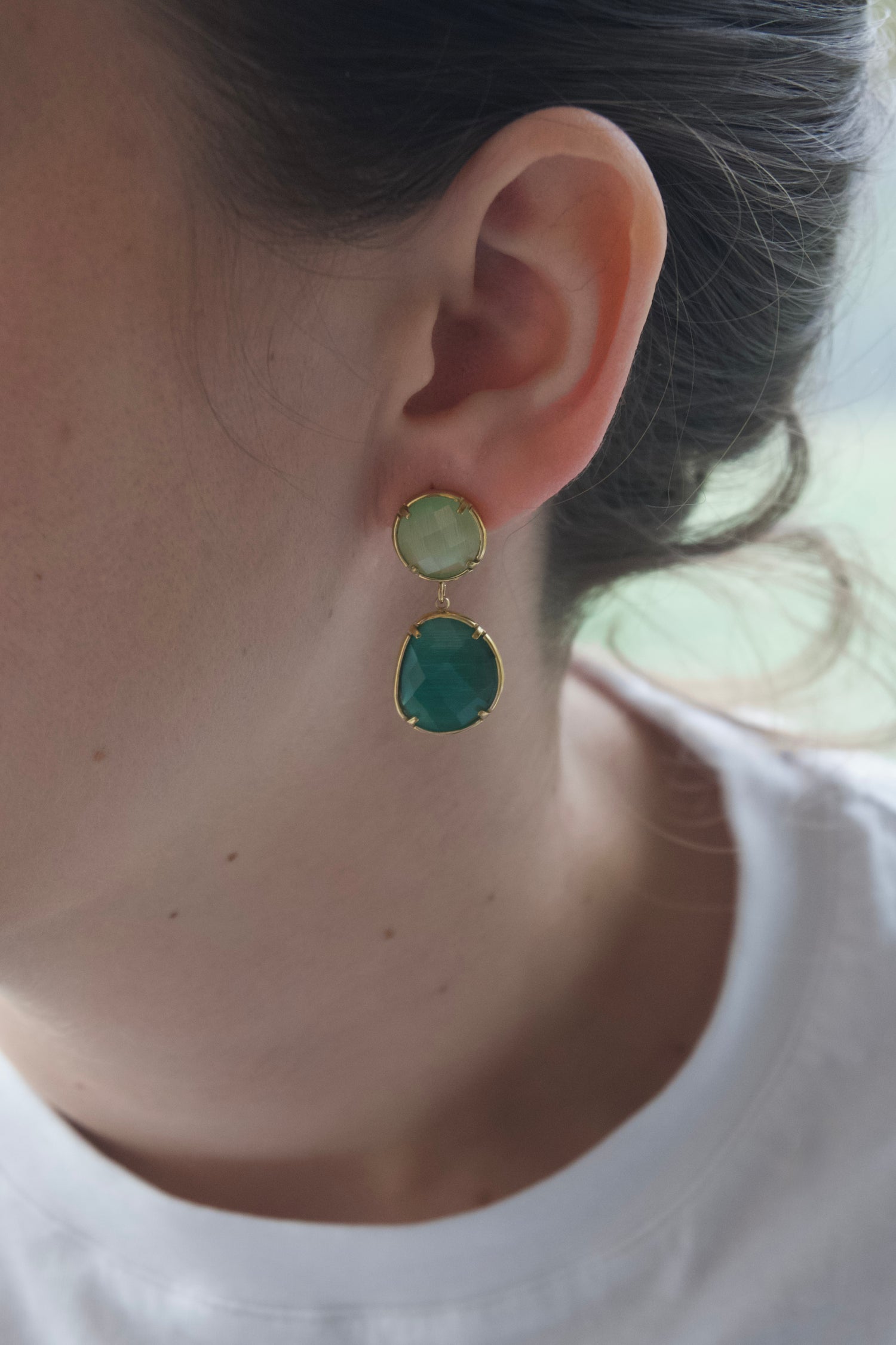 Isa Two Stones Earrings-Green