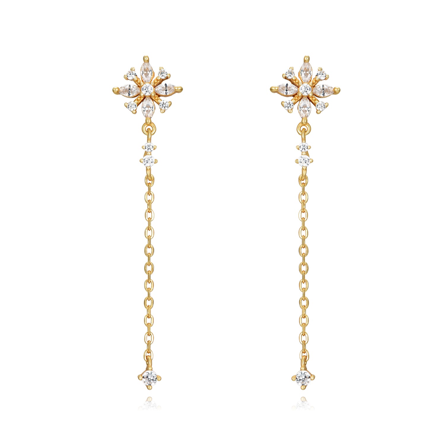 Diamond Flower Chain Earring-Goud/Zilver