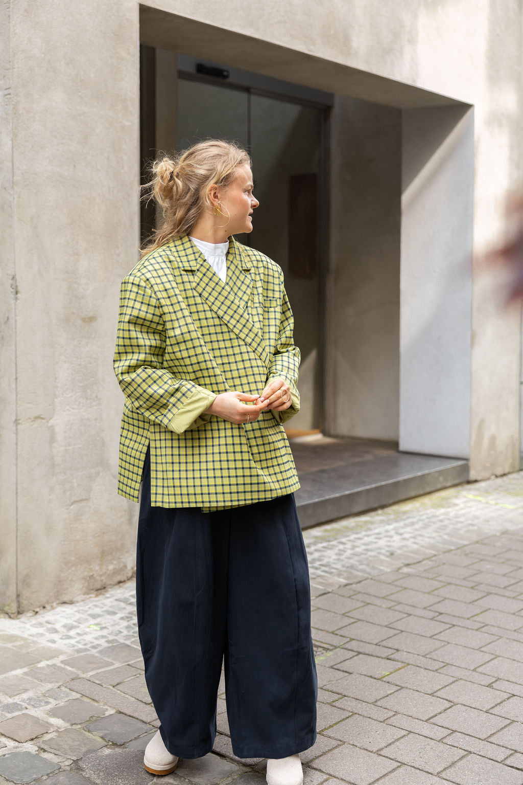 Julie Oversized Chequered Blazer Lime