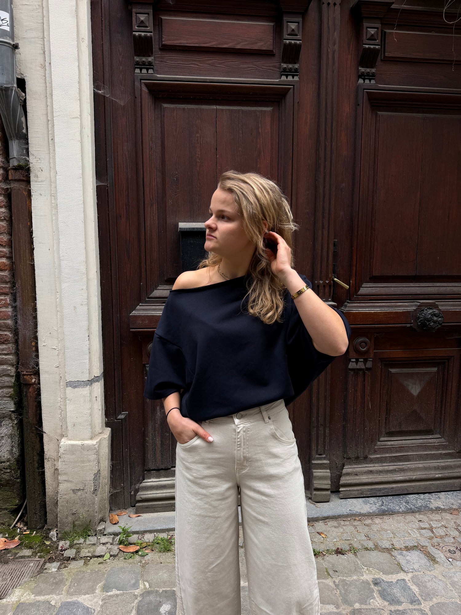 Zoey One Shoulder Top Marine Blue
