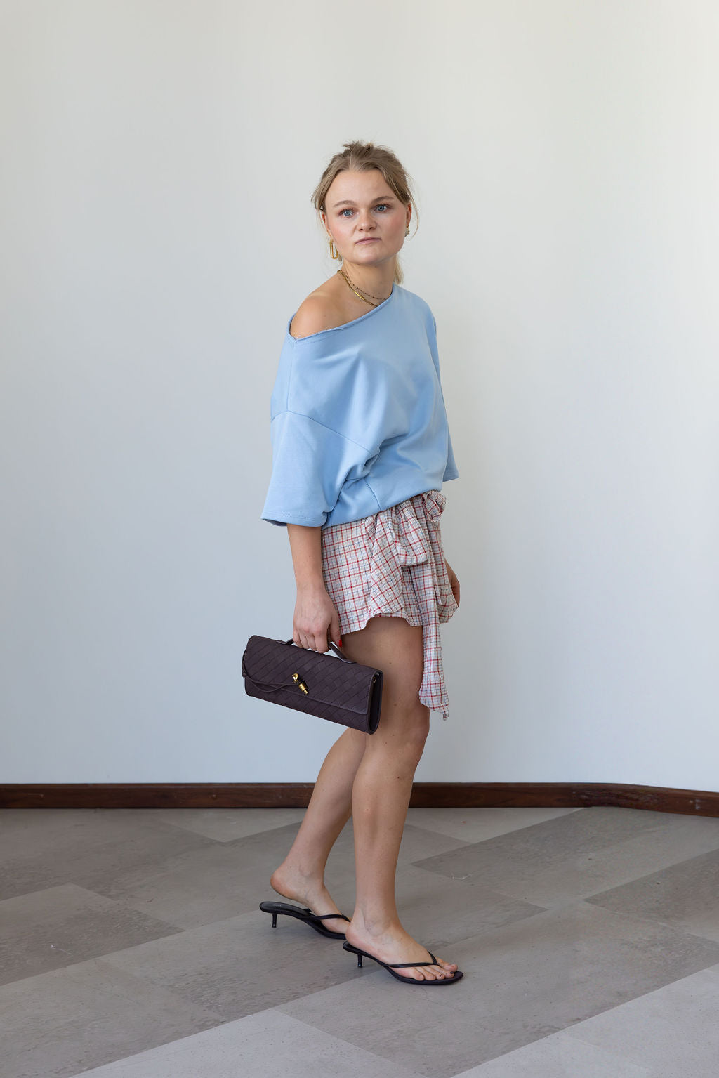 Naomi Woven Baguette Handbag Brown