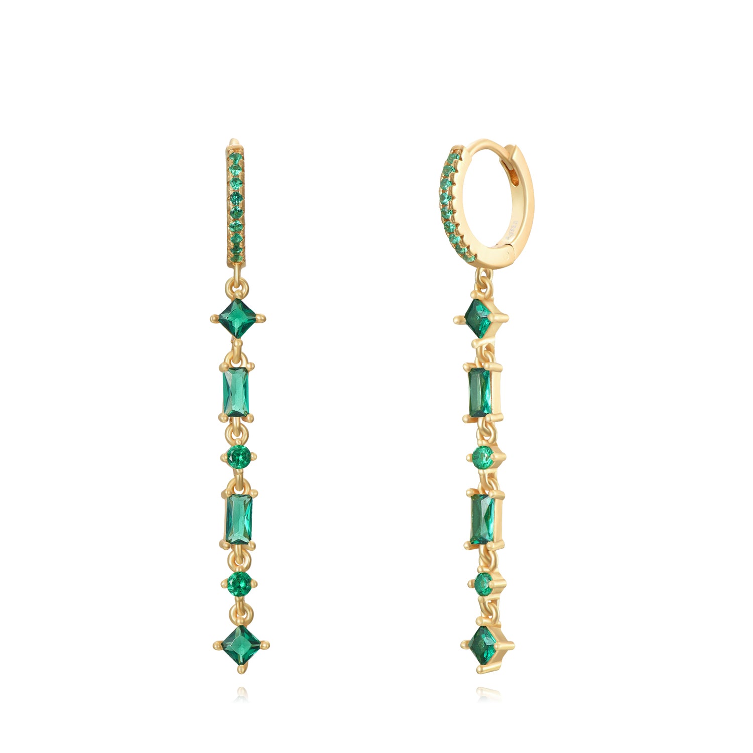 Diamond Square Drop Earring - Groen/Goud/Zilver