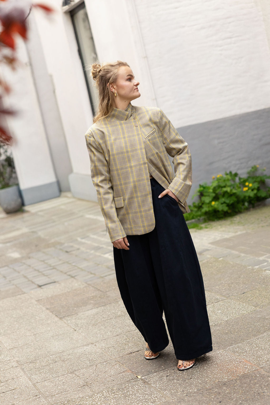 June Chequered Blazer Butter Yellow& Brown