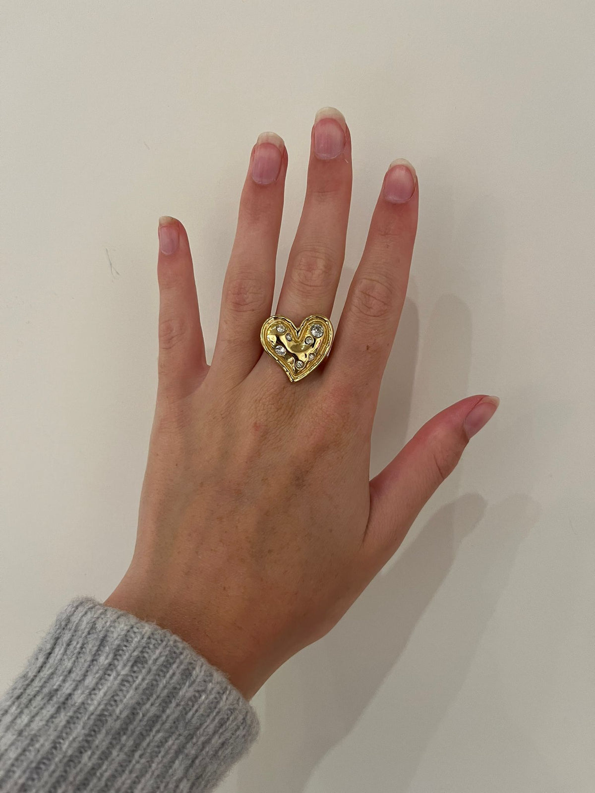 Golden Heart with Diamonds Ring