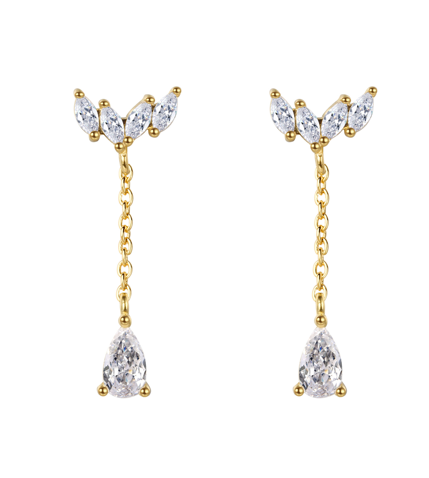 Teardrop Chain Earring-Goud/Green