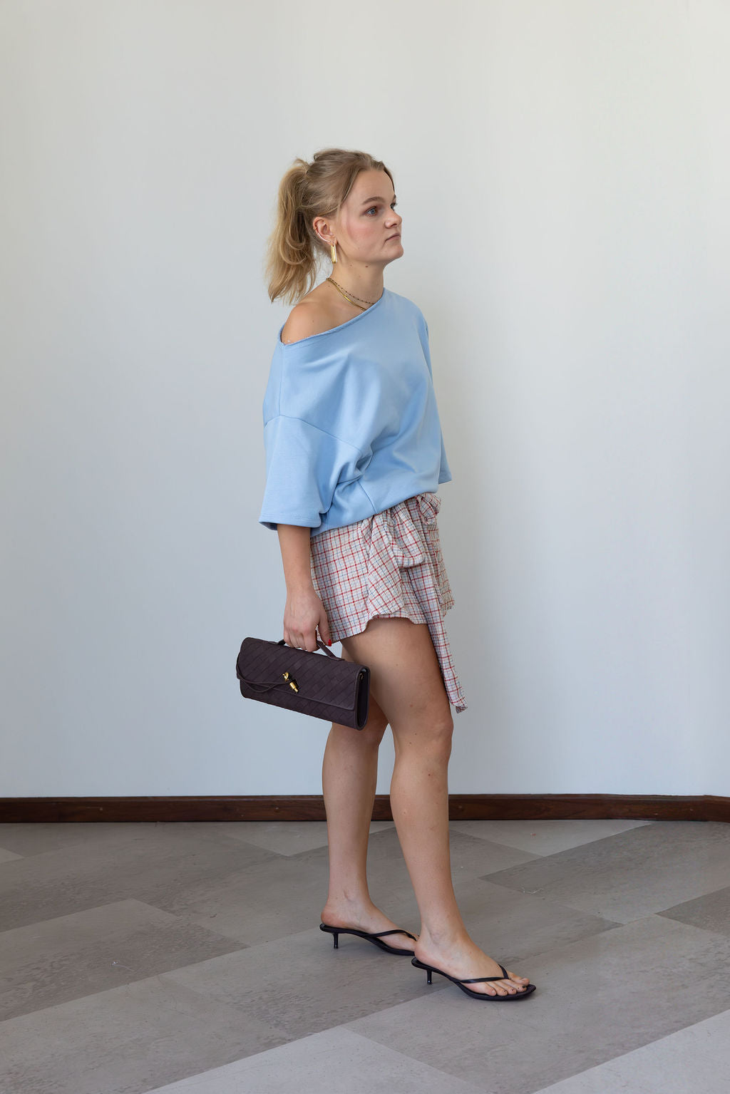 Zoey One Shoulder Top Light Blue