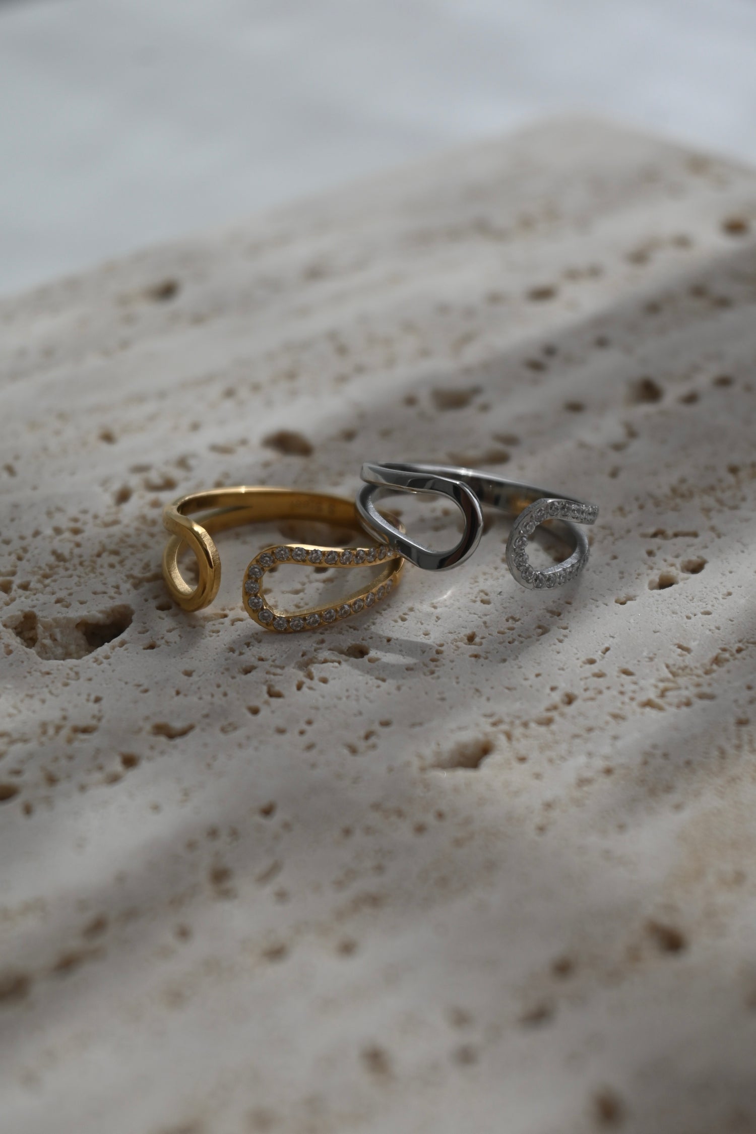 Diamond Open Woven Ring-Goud/Zilver