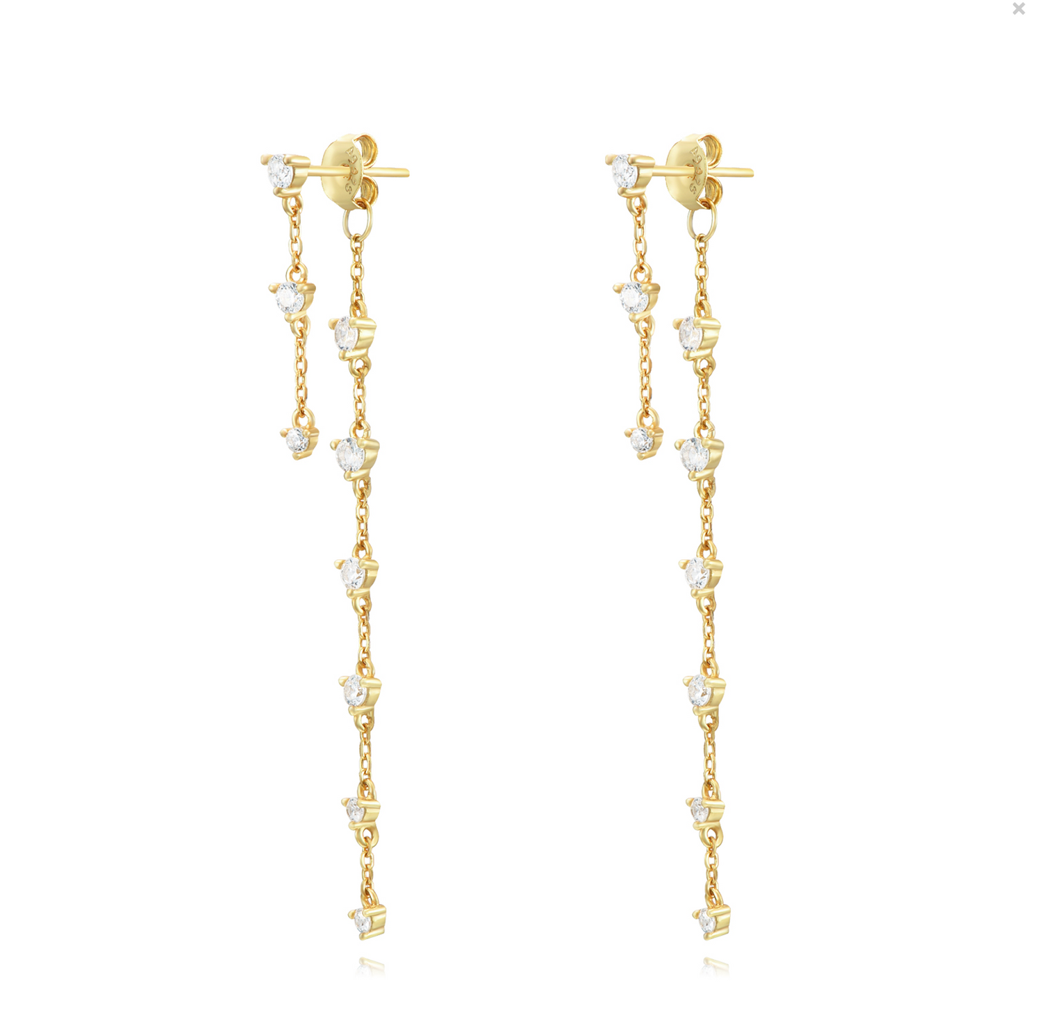 Double Diamond Drop Chain Earring-Goud/Green