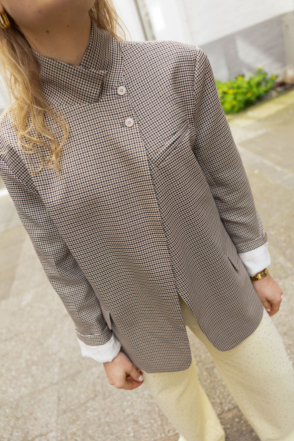 June Chequered Blazer Brown