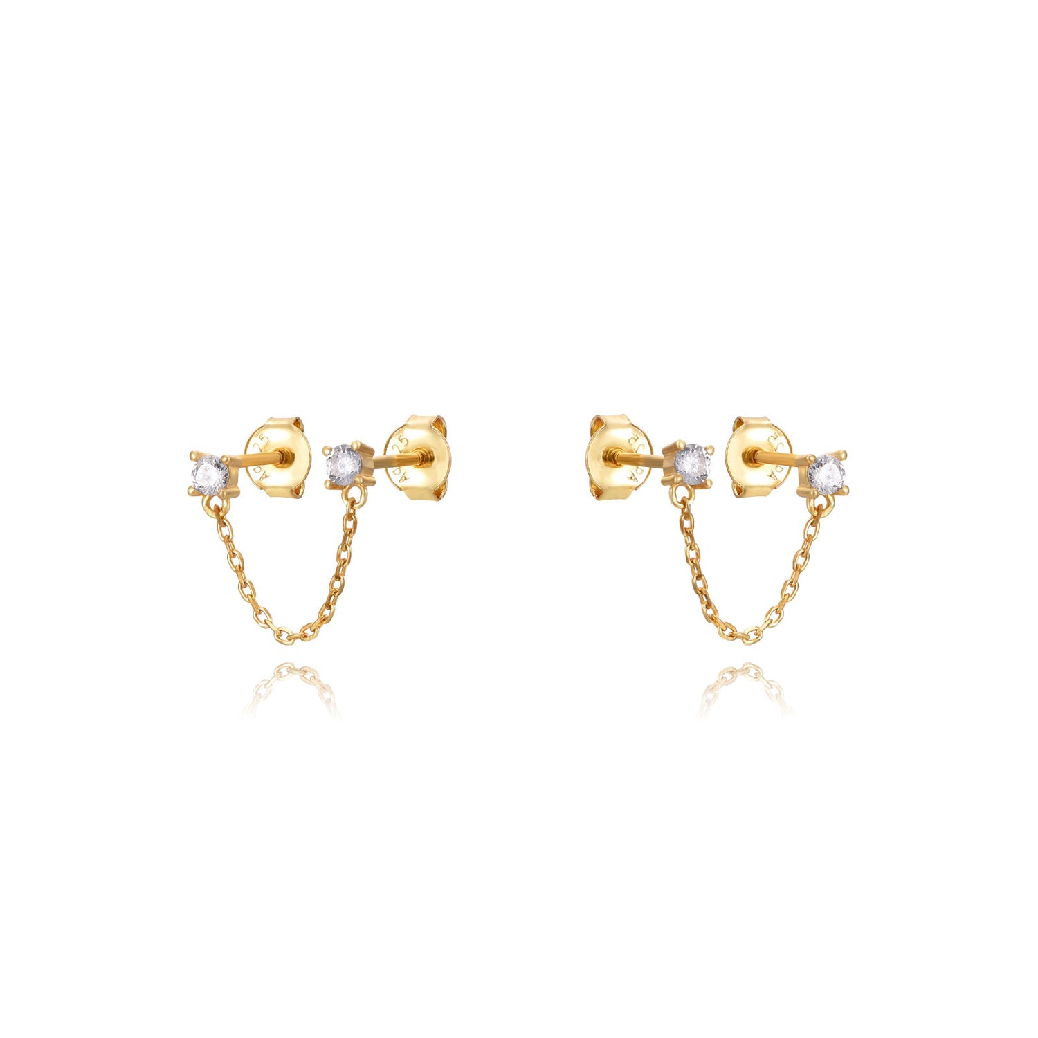 Mini Diamond Chain Earring-Goud/Zilver