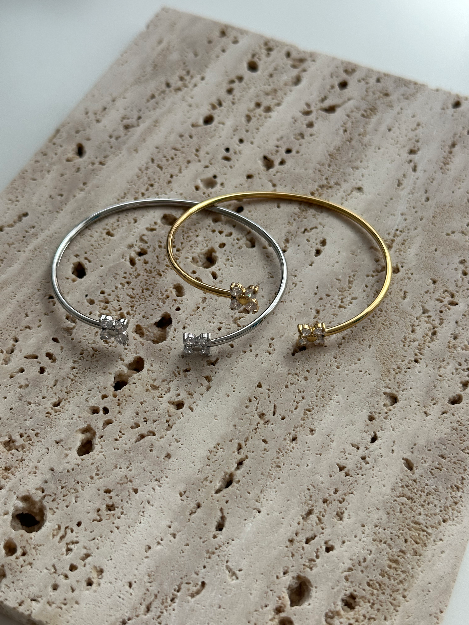Double Diamond Flower Bracelet-Goud/Zilver