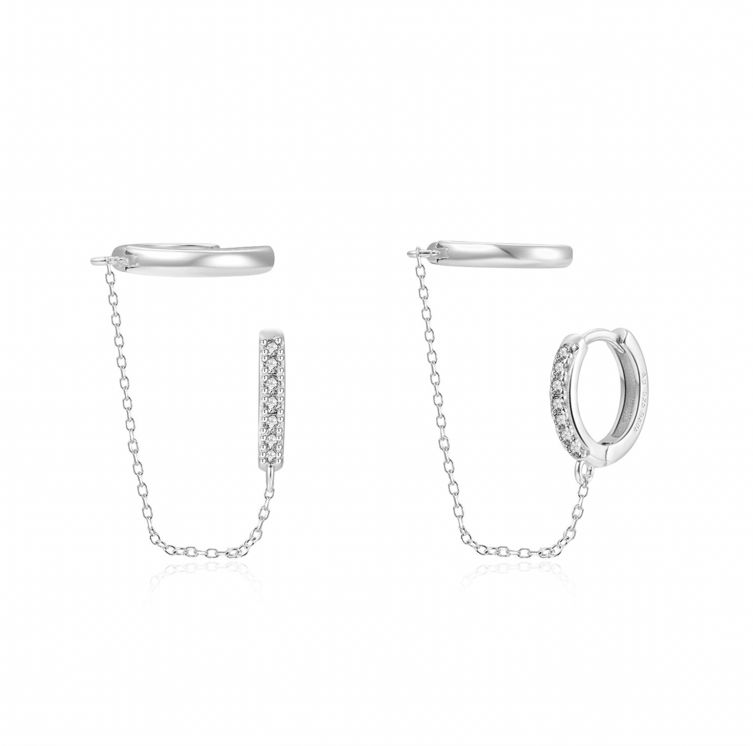 Diamond Hoop Chain Earring-Goud/Zilver
