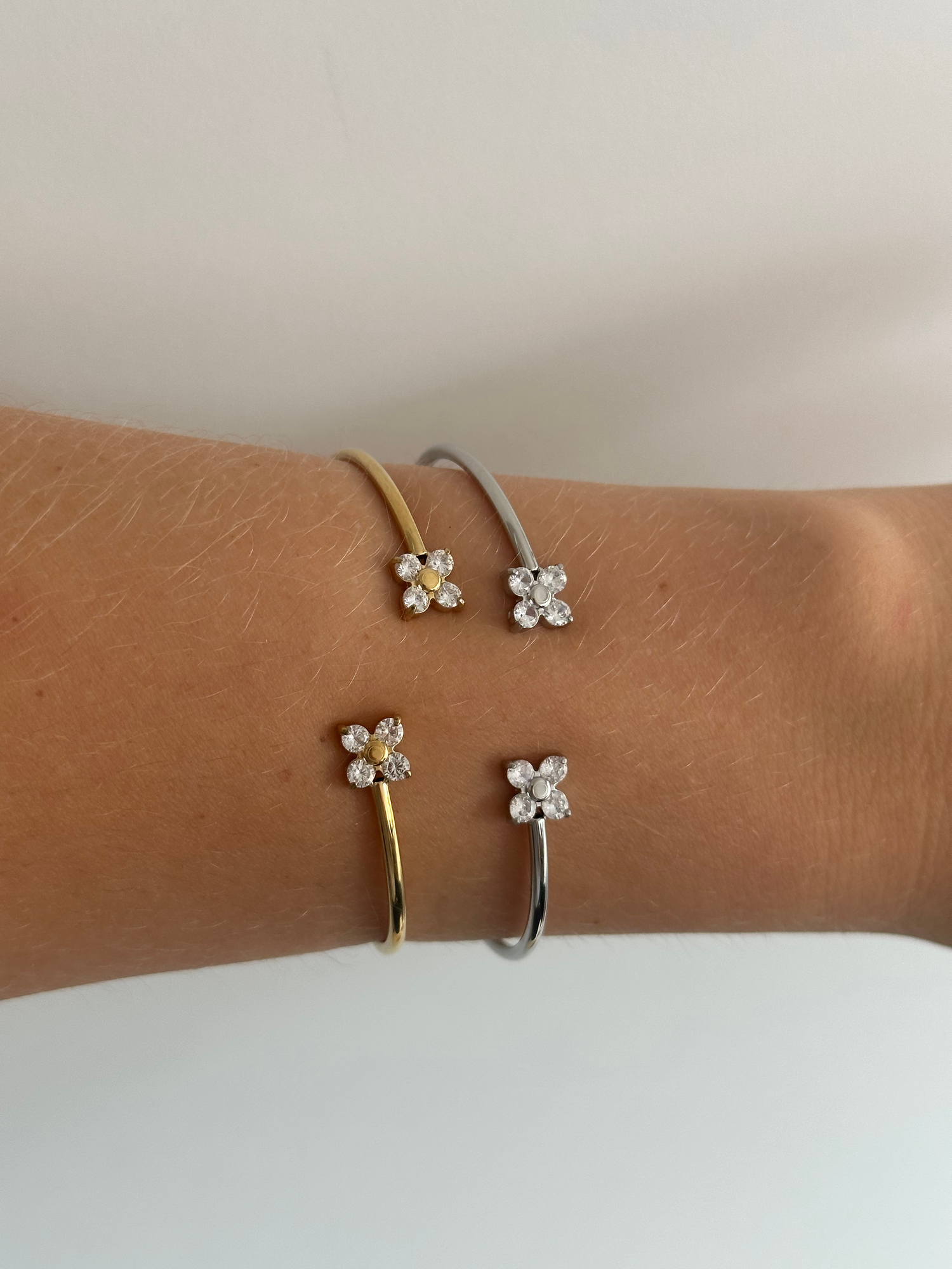 Double Diamond Flower Bracelet-Goud/Zilver