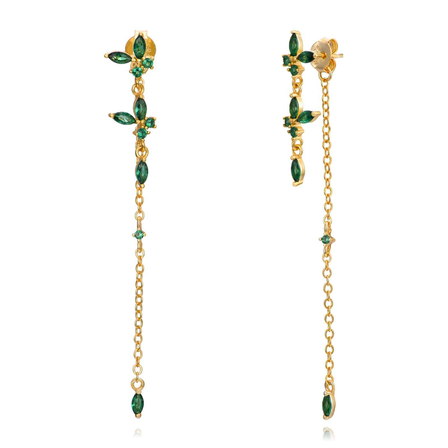 Diamond Butterfly Earring-Goud/Groen/Zilver