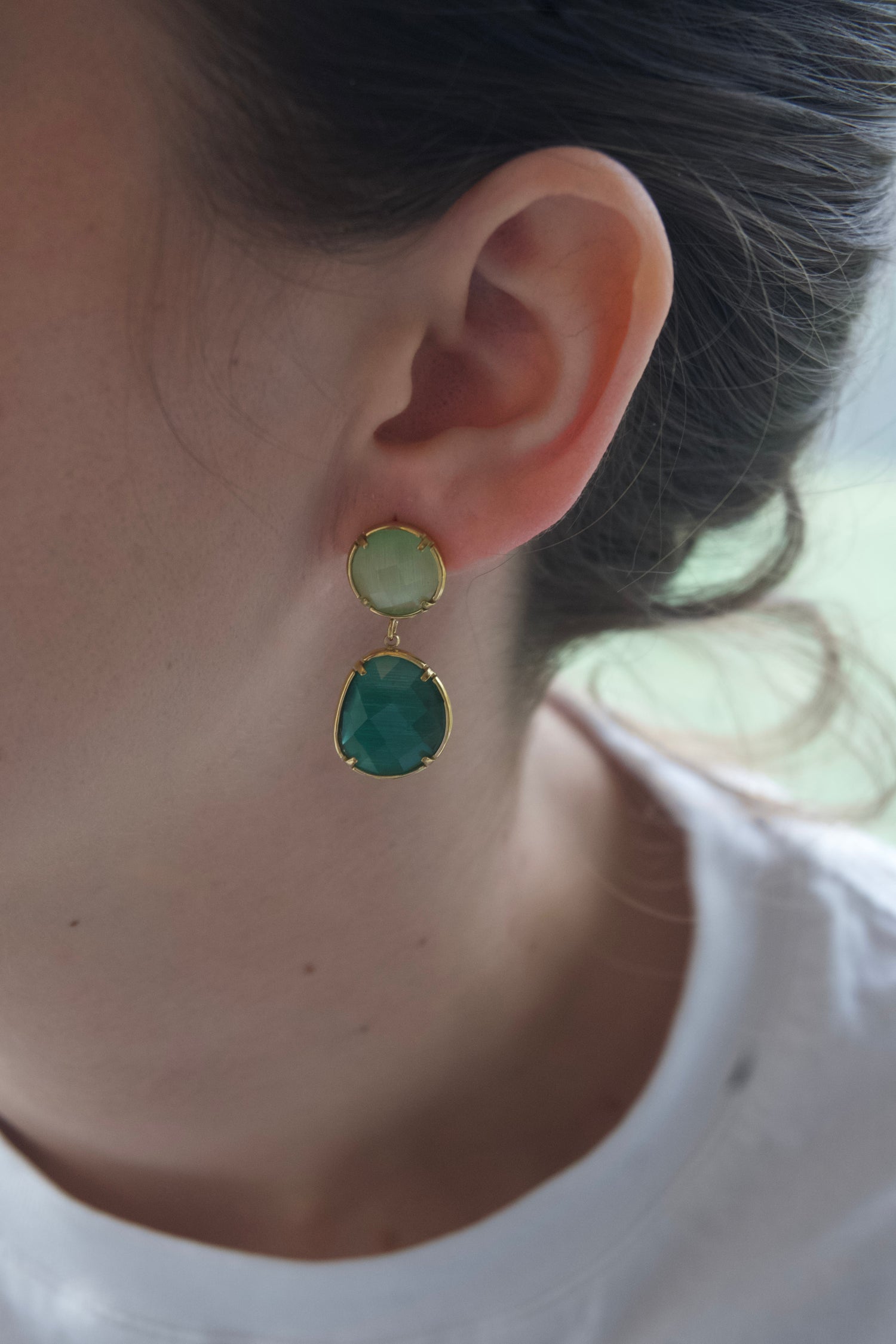 Isa Two Stones Earrings-Green