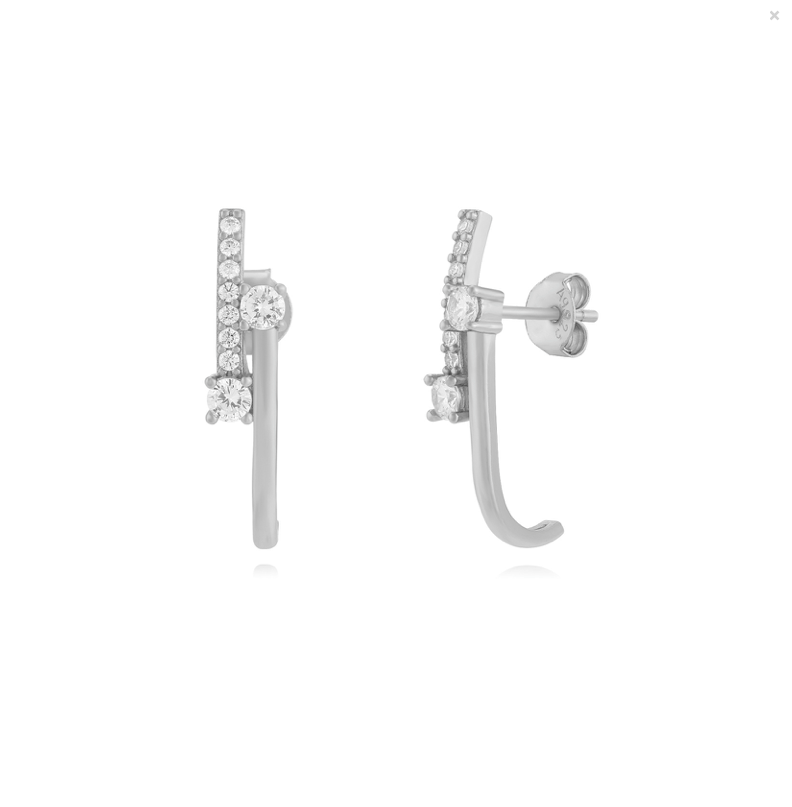 Double Diamond Bar Earring-Goud/Zilver