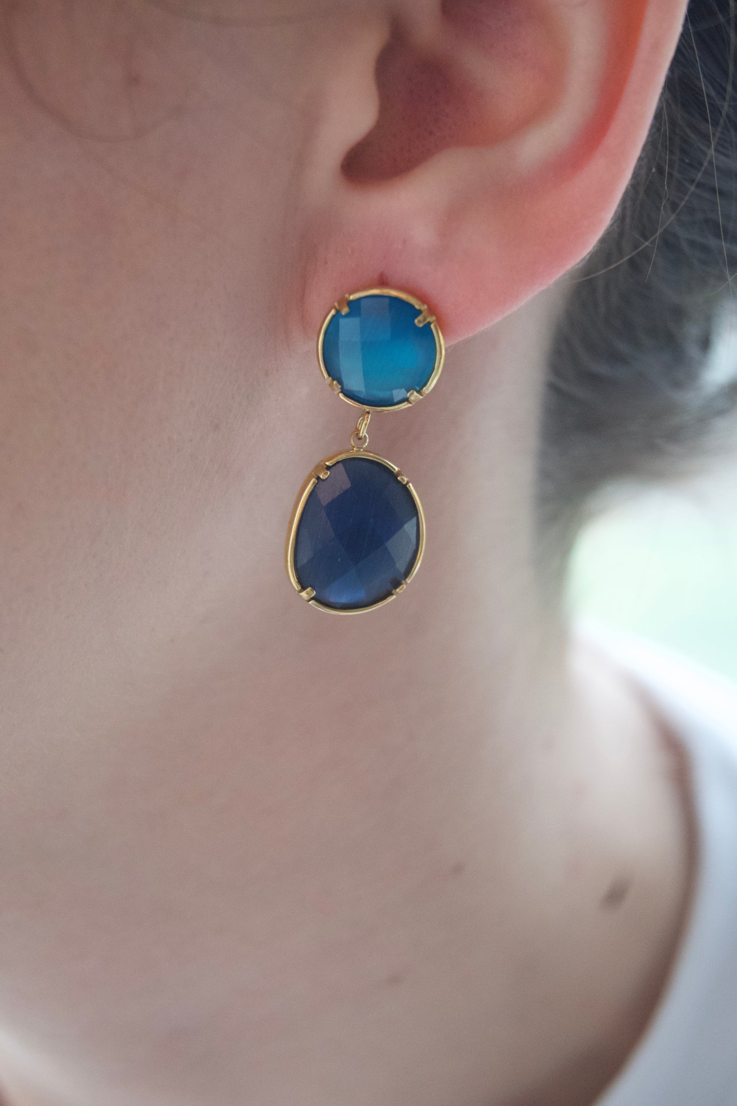 Isa Two Stones Earrings-Blue