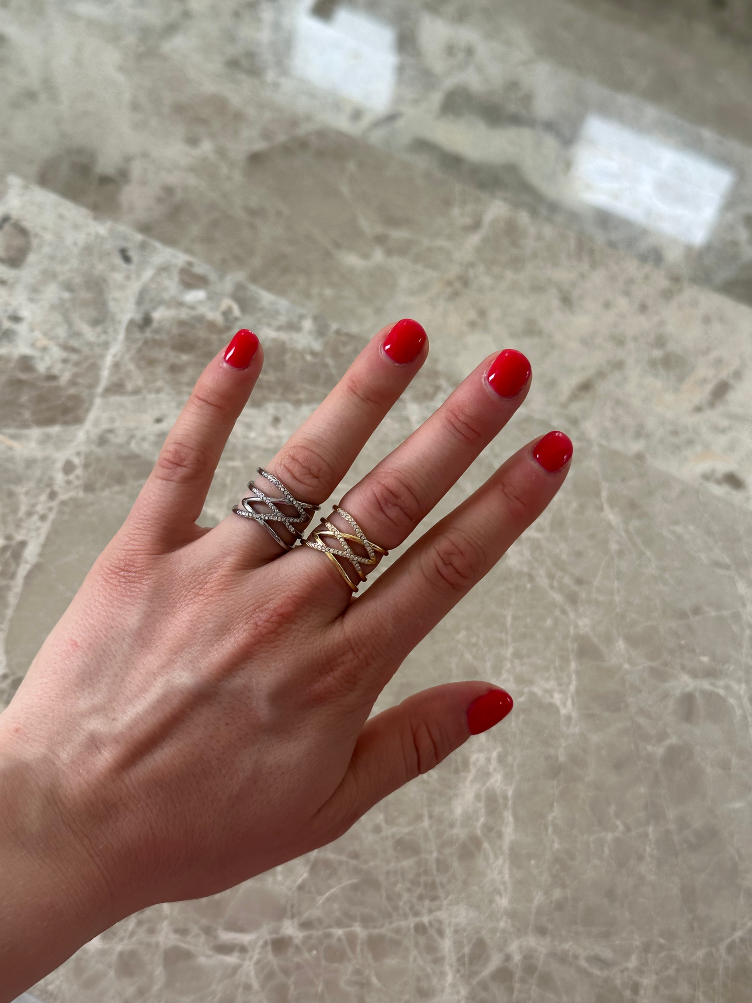 Diamond Zig Zag Ring-Goud/Zilver