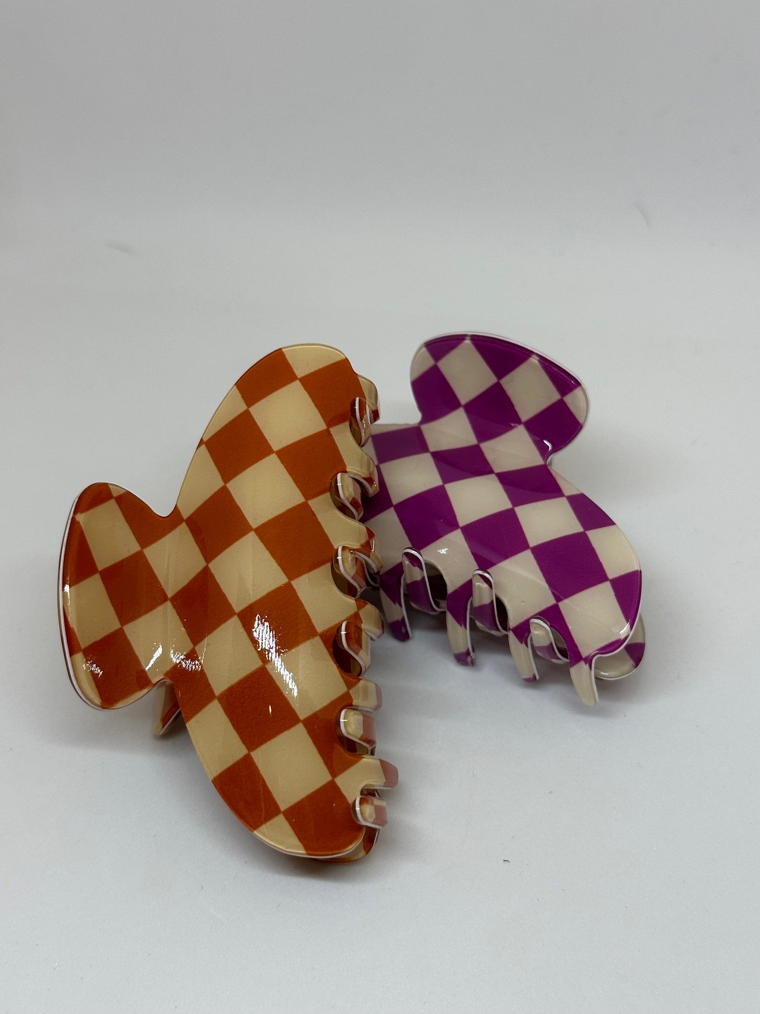 Checkerboard Retro Hairclip-Paars/Wit