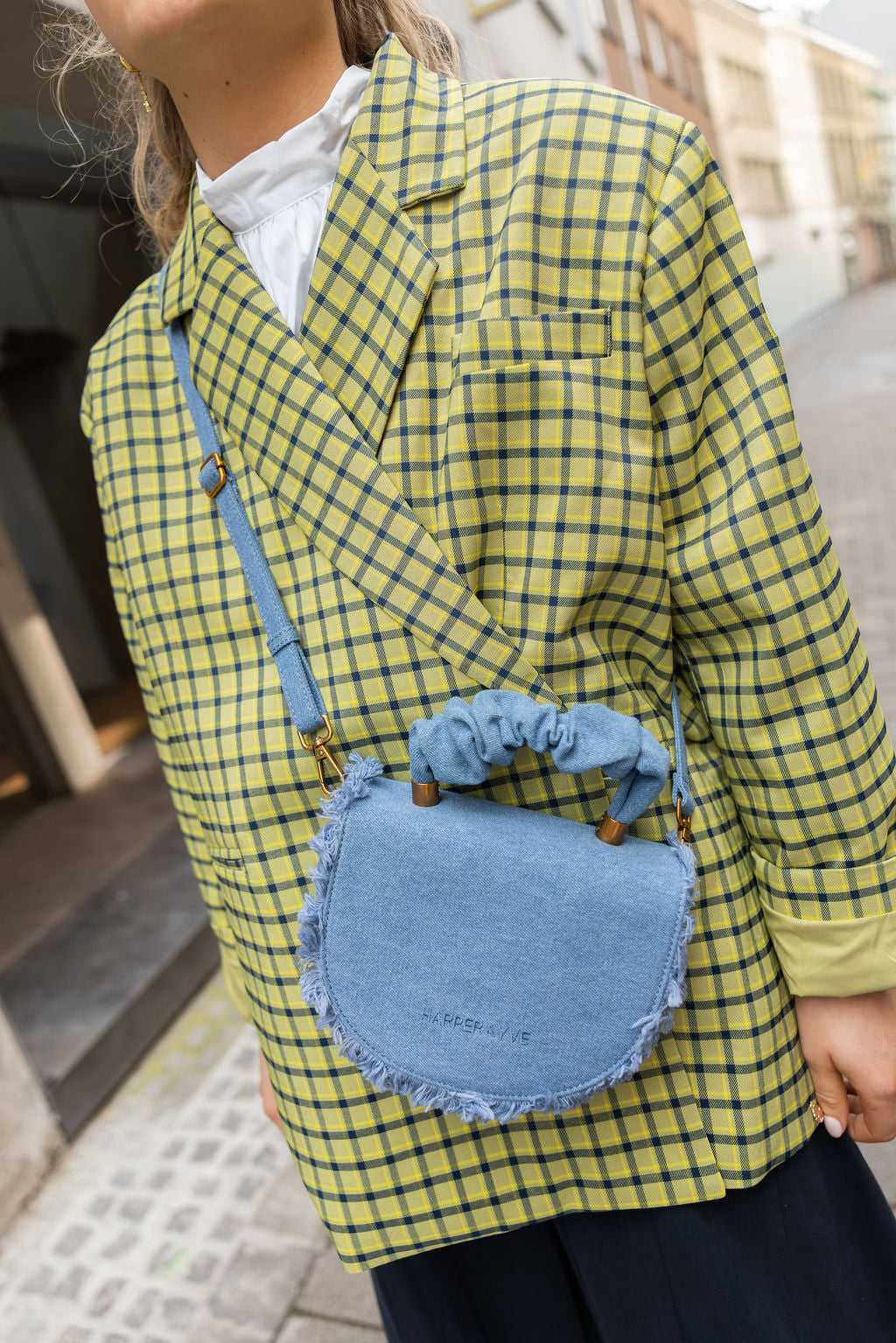 Julie Oversized Chequered Blazer Lime