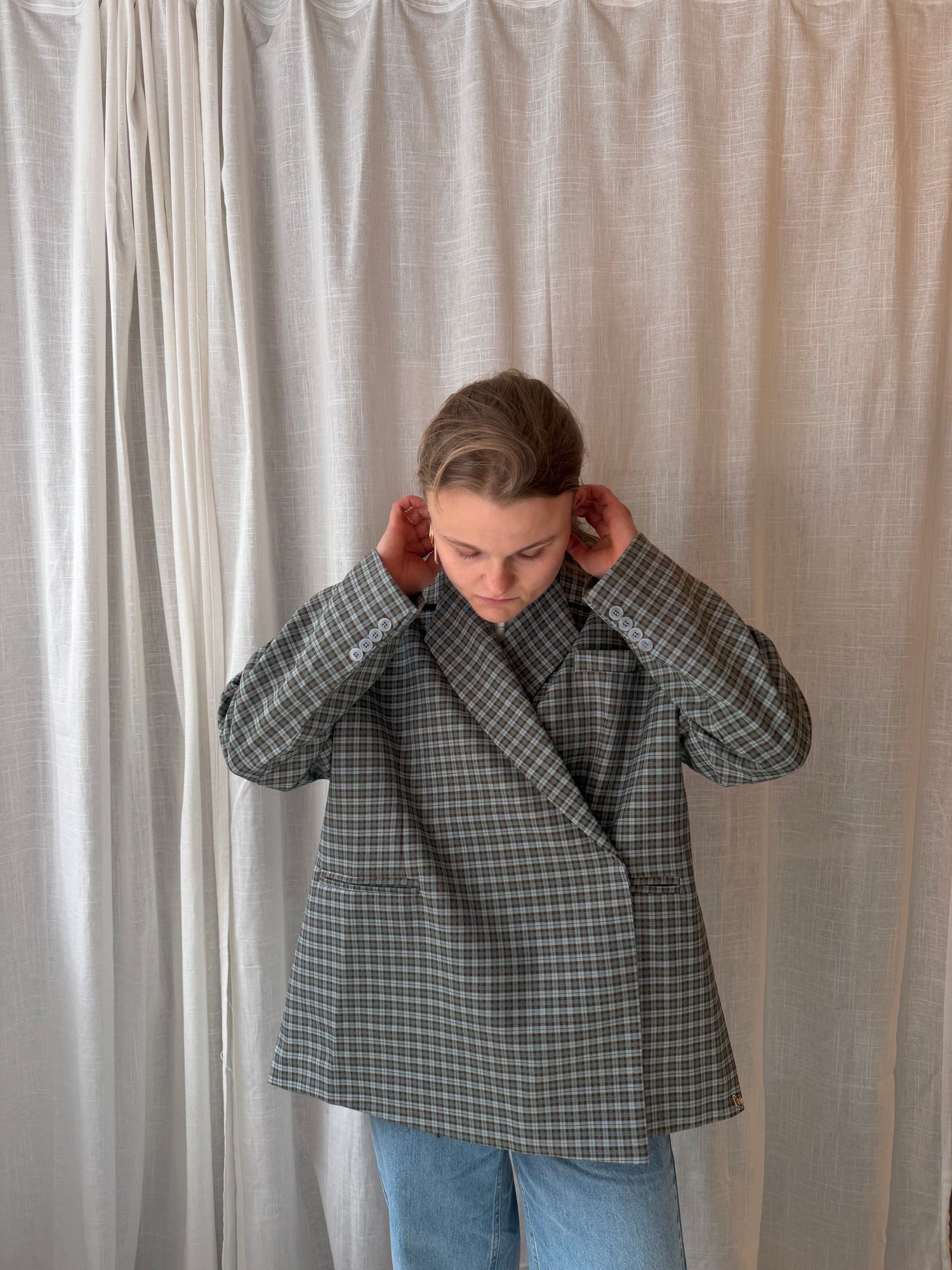 Julie Oversized Chequered Blazer Green