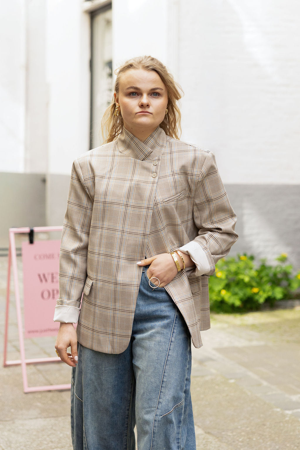 June Chequered Blazer Blue & Brown