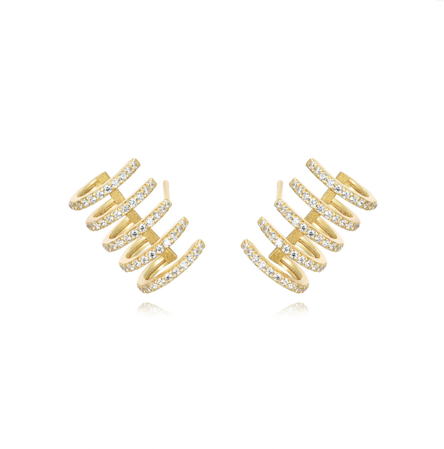 Five Diamond Ear Hug Earring Earring-Goud/Zilver