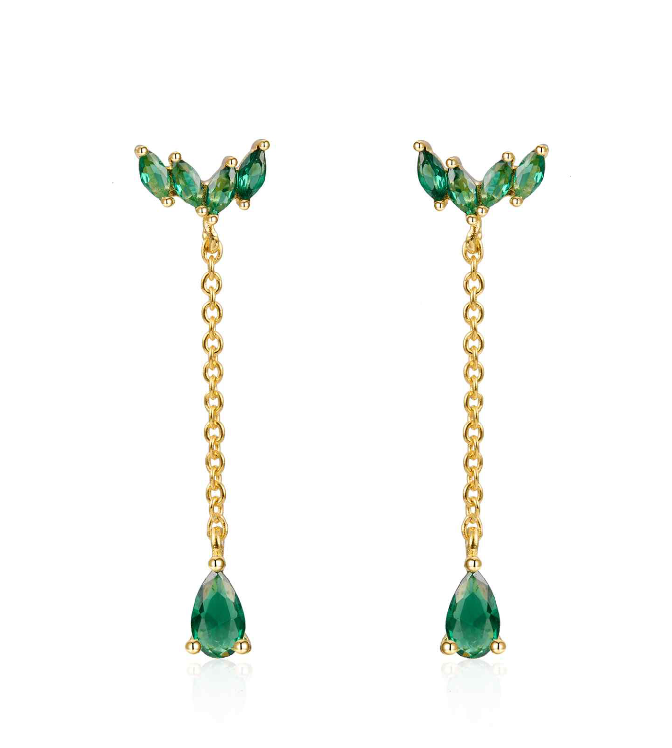Teardrop Chain Earring-Goud/Green