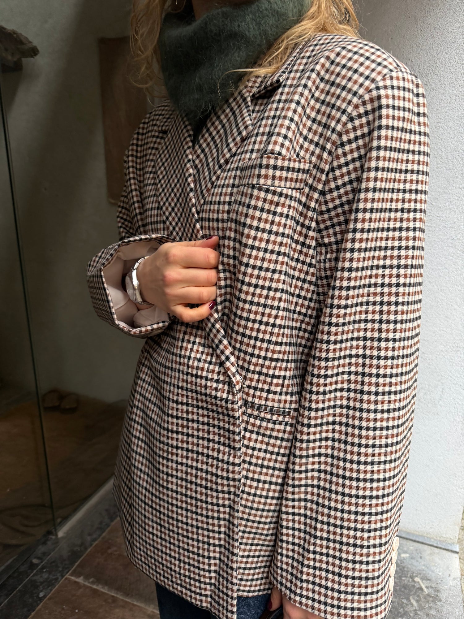 Julie Oversized Chequered Blazer Bruin