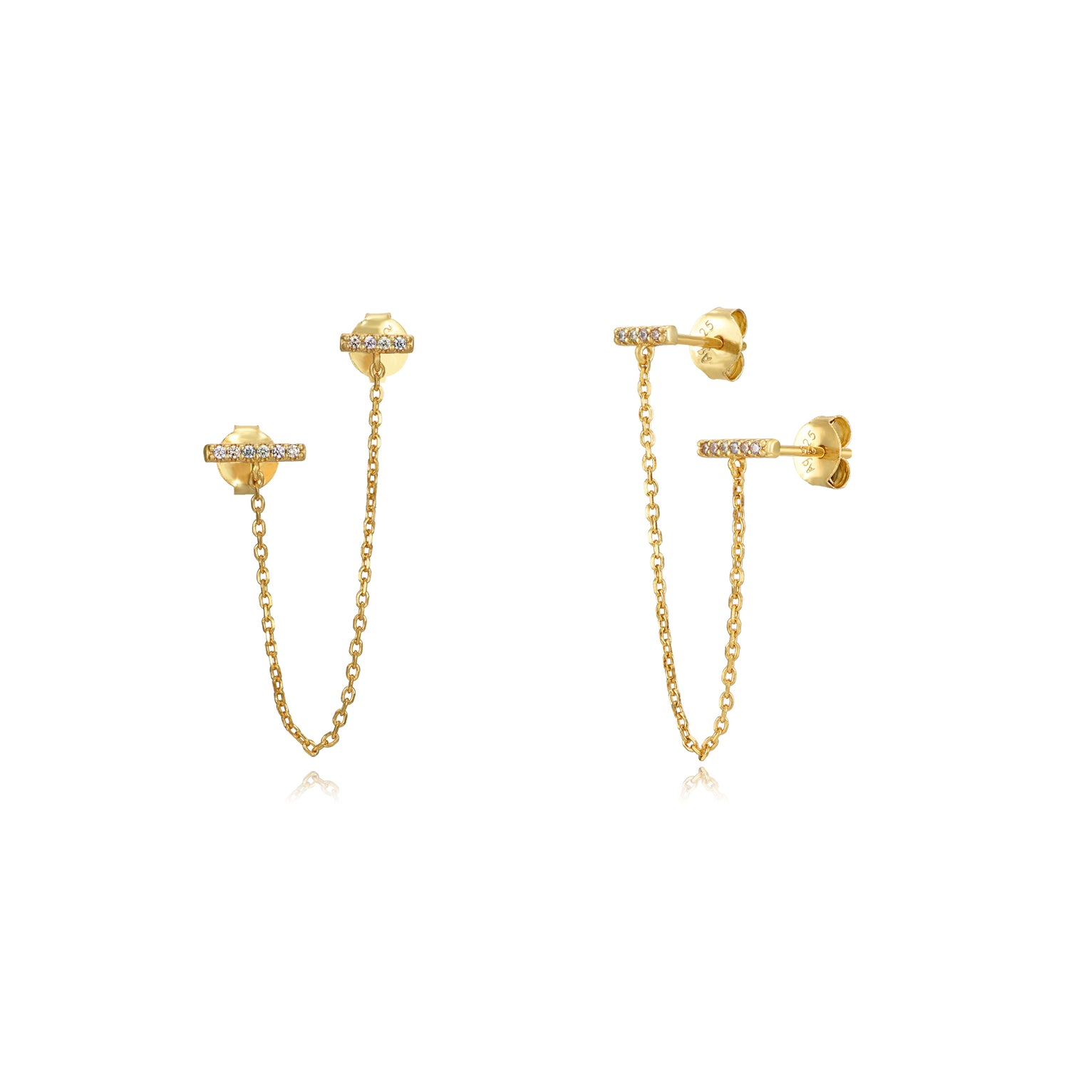 Tommy Diamond Chain Earring-Goud/Zilver