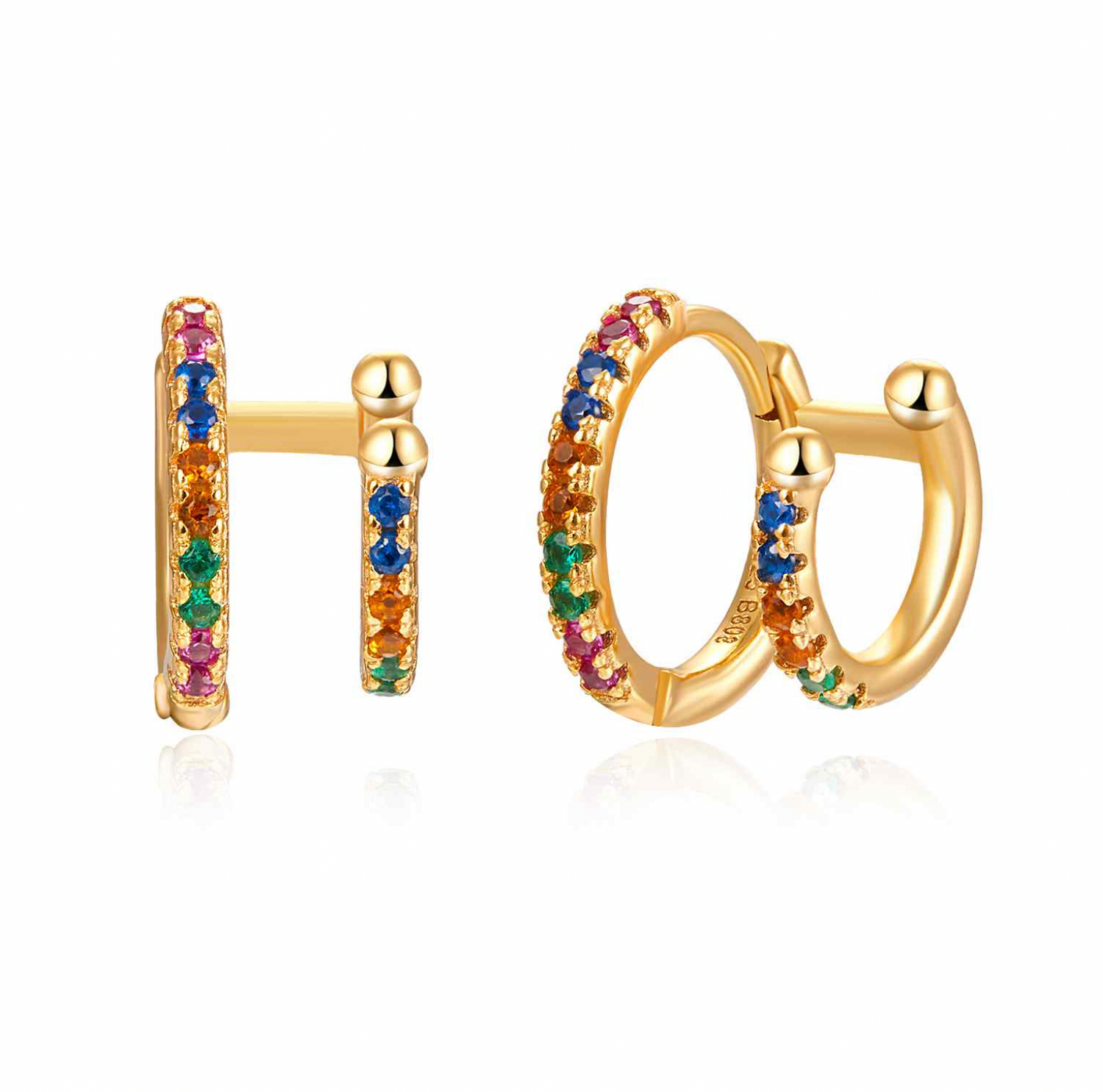 Double Diamond Hoop Earring and Earcuff-Goud/Zilver