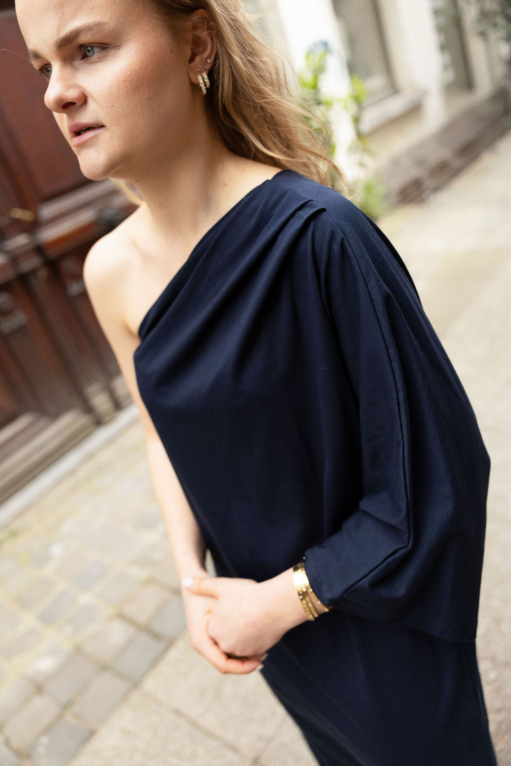 Lou One Shoulder Dress Marine Blue