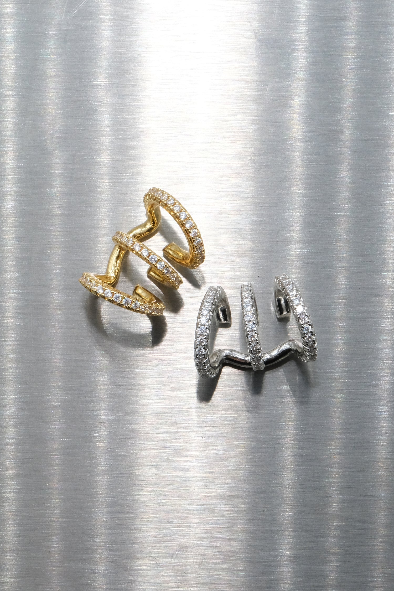 Trio Ivy Diamond Earcuff-Goud/Zilver